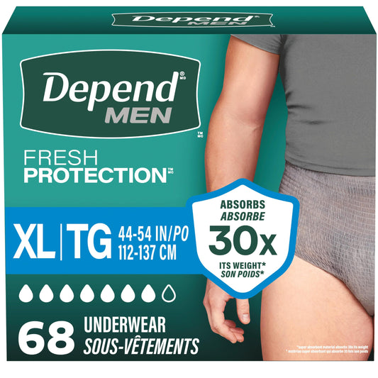 Depend Fresh Protection Adult Incontinence Underwear for Men (Formerly Depend Fit-Flex), Disposable, Maximum, Extra-Large, Grey, 68 Count (2 Packs of 34)
