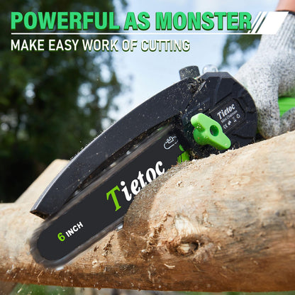 TIETOC Mini Chainsaw Cordless 6 Inch with Large Batteries, 880w Electric Chainsaw with Oiler System,Small Battery Chainsaw for Wood/Trees Cutting for Men Dad Husband Gadget