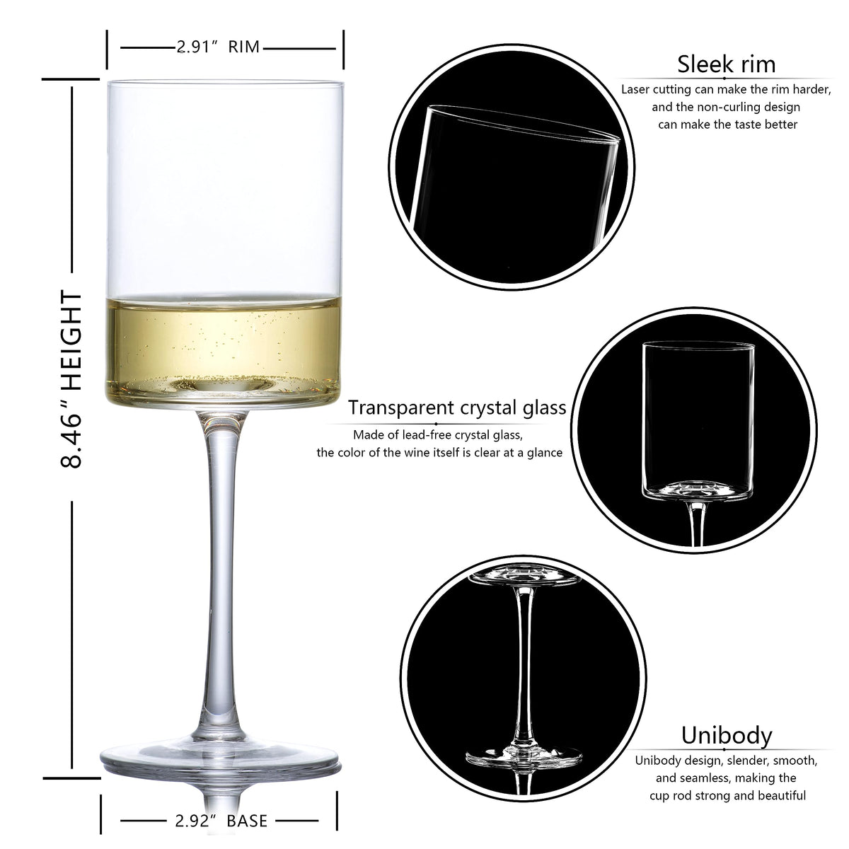 BACLIFE Wine Glasses Set of 4 - Hand Blown Wine Glass 15oz in Gift Packaging - Large White Wine Glass on Long Stem - Unique Modern Shape - for Wedding, Anniversary, Christmas 🍁 All In One Marketplace Canada