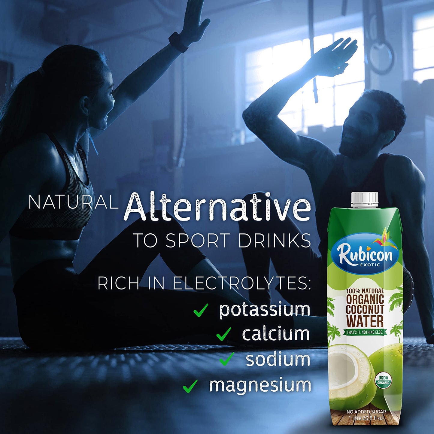 Rubicon Organic Coconut Water – 8 Pack of 1L Cartons | Natural Electrolytes, Non-GMO, No Added Sugar