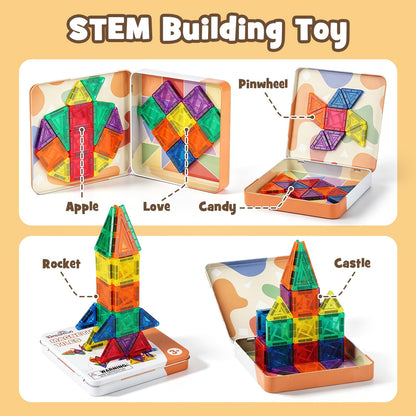 Dreamon 60PCS Mini Magnetic Tiles Travel Magnetic Tiles for Kids with Tin Box Building Toy Christmas Birthday Gift Boys Girls Age 3 4 5 6 7 8 Years Old 🍁 All In One Marketplace Canada