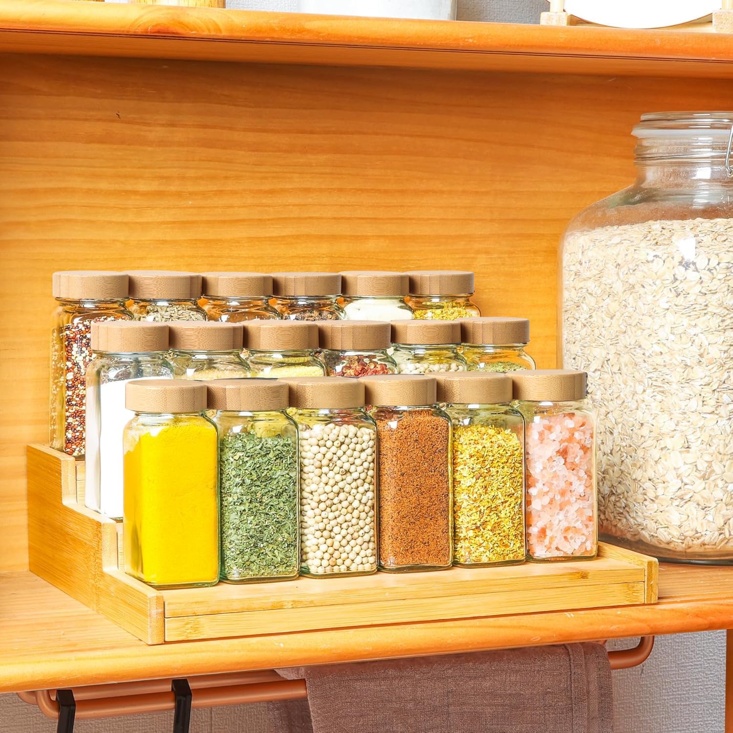 ComSaf 4oz 24Pcs Glass Spice Jars with Bamboo Lids, Empty Spice Containers with 93 Labels, Square Seasoning Containers Trial and Supplement Set, Small Seasoning Bottles for Salt, Herbs, Sugar, Pepper - Available at All In One Marketplace Canada