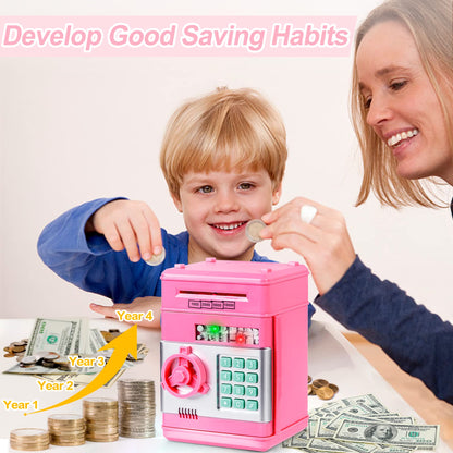 Refasy Piggy Banks for Girls 3-12 Years Old, Kids Safe Bank for Christmas Birthday Easter Gifts Toy for Girls Electronic ATM Money Bank for Adults Money Saving Box Safe Coin Bank Girl Toys (Pink) 🍁 All In One Marketplace Canada