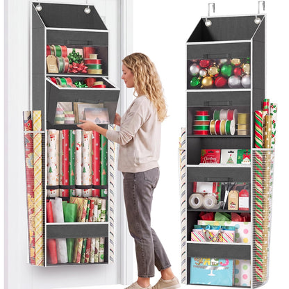 Over Door Wrapping Paper Organizer Storage with 3 Removable Drawers & Side Pockets – Dual Use Design with Elastic Straps – Christmas Gift Wrap Storage for Ribbons, Bows, Ornament and Other Tools 1Pack 🍁 All In One Marketplace Canada