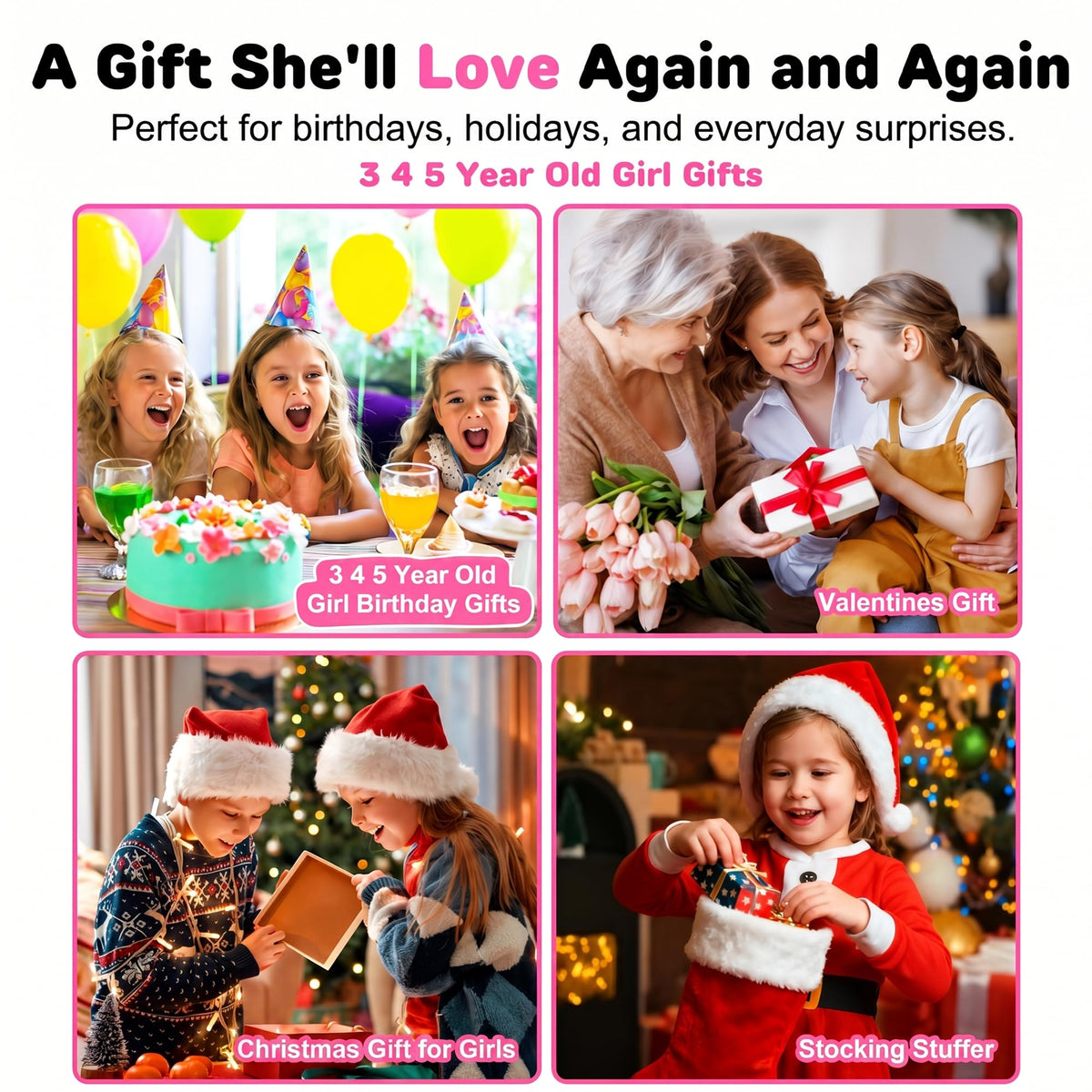 Kids Camera for Girls Toys Gifts: 3 4 5 Year Old Girl Gifts Small Children Selfie Digital Pink Camera for Kids, Christmas Birthday Gift for Girls Toy Cameras for Toddlers Age 3-5, 32G SD Card Included 🍁 All In One Marketplace Canada