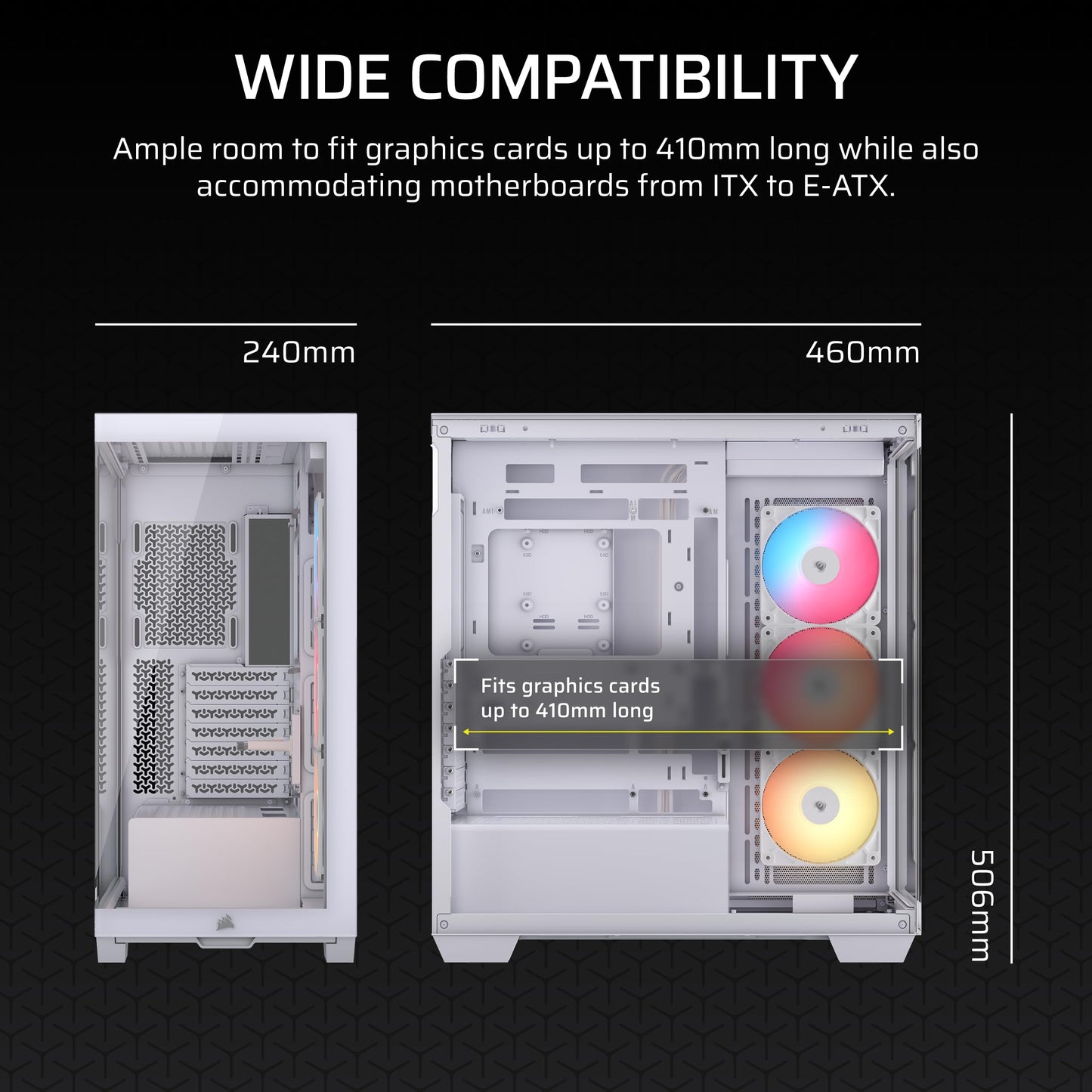 CORSAIR 3500X RS-R ARGB Mid-Tower PC Case – 3X Pre-Installed RS120-R ARGB Fans, GPU Anti-Sag Arm, Fits up to 10x 120mm Fans, Reverse Connection Motherboard Compatible – White Corsair