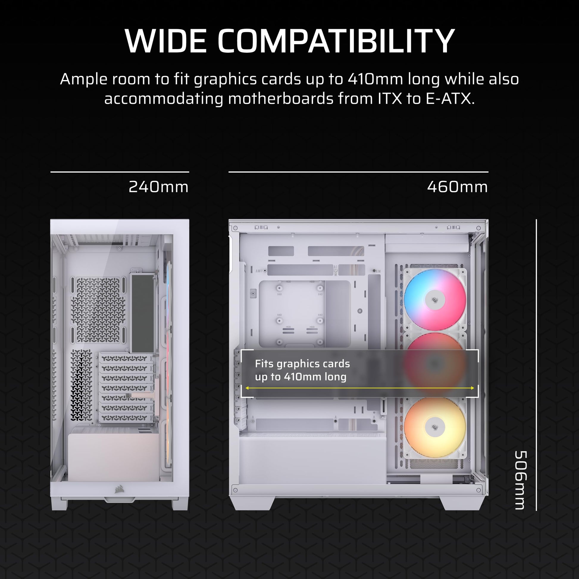 CORSAIR 3500X RS-R ARGB Mid-Tower PC Case – 3X Pre-Installed RS120-R ARGB Fans, GPU Anti-Sag Arm, Fits up to 10x 120mm Fans, Reverse Connection Motherboard Compatible – White Corsair