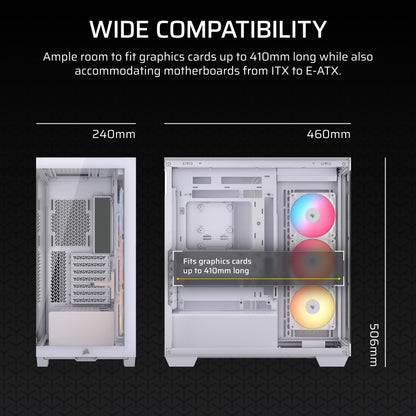 CORSAIR 3500X RS-R ARGB Mid-Tower PC Case – 3X Pre-Installed RS120-R ARGB Fans, GPU Anti-Sag Arm, Fits up to 10x 120mm Fans, Reverse Connection Motherboard Compatible – White Corsair