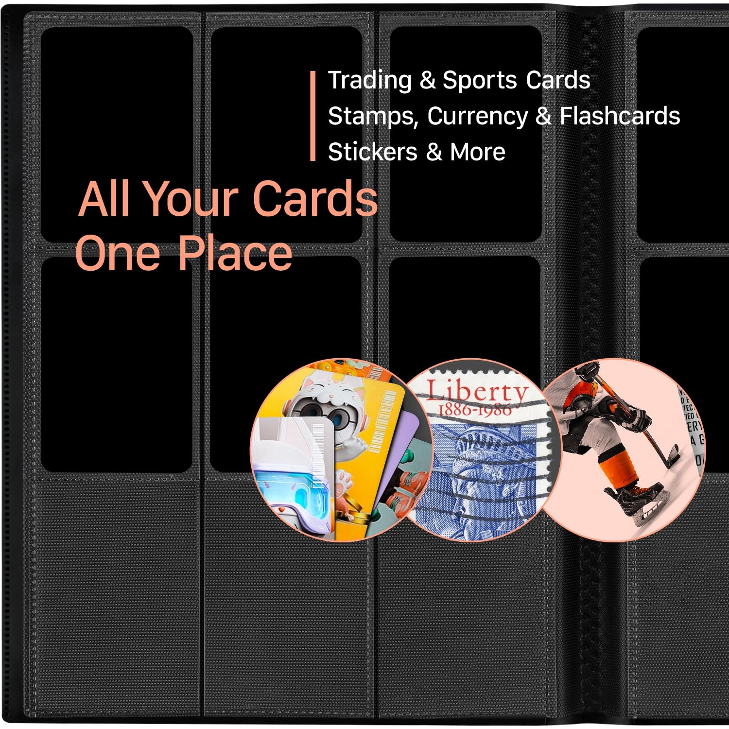 【2026】Trading Card Binder 9 Pocket, Hockey Card Binder with Sleeves Anti-open Strap Waterproof 20-Page 360 Game Cards Binder Holder Gift for Baseball/Soccer/Basketball/Football Cards Collector