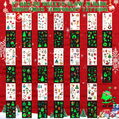 20 Sheets Christmas Temporary Tattoos Christmas Stocking Stuffers for Kids, Glow in Dark Tattoo Stickers Luminous Tattoos Make up Party Favors Filler Decoration for Boys and Girls (Christmas Style) 🍁 All In One Marketplace Canada