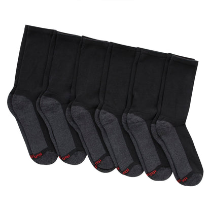 Hanes Men's Max Cushion Crew Socks, Available in 6 and 12-Pair Pack, Black/Grey Foot Bottom, 12-14