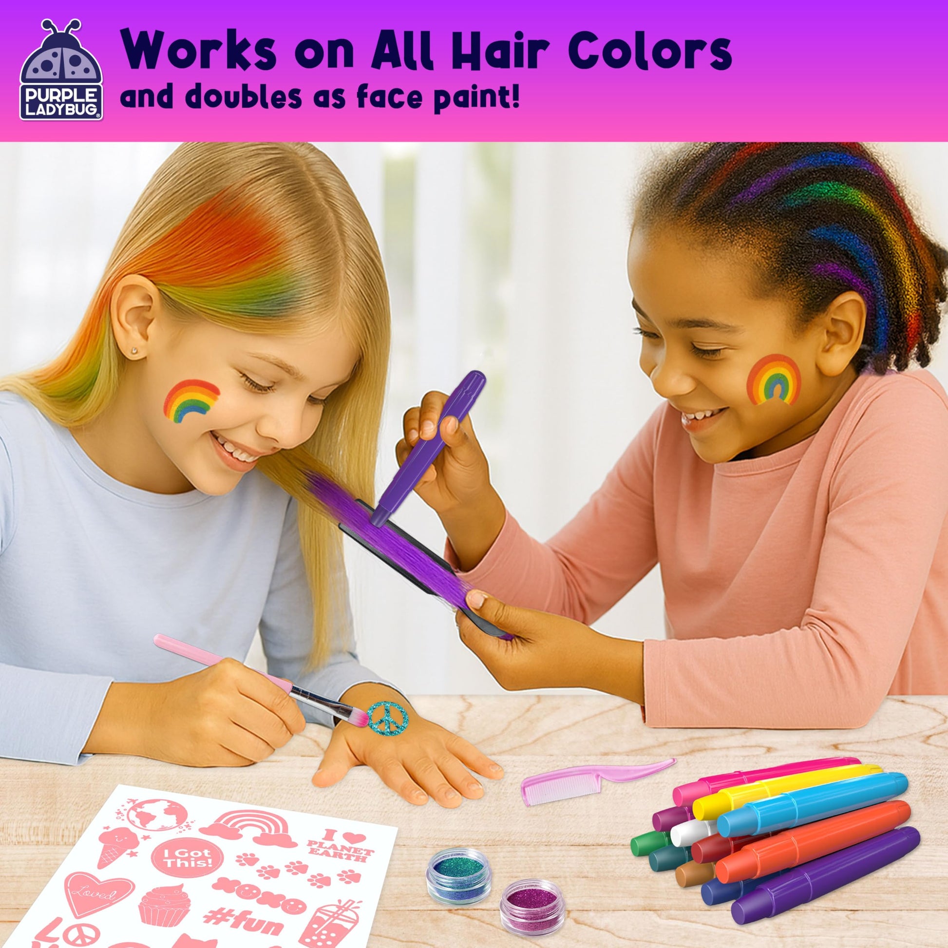 PURPLE LADYBUG Hair Chalk for Kids - 12 Safe Vibrant Temporary Hair Color for Kids - Girls Gifts 8-12 Years, 6 7 8 9 10 Year Old Girl Gift Idea - Tween & Teen Girl Gifts - Available at All In One Marketplace Canada