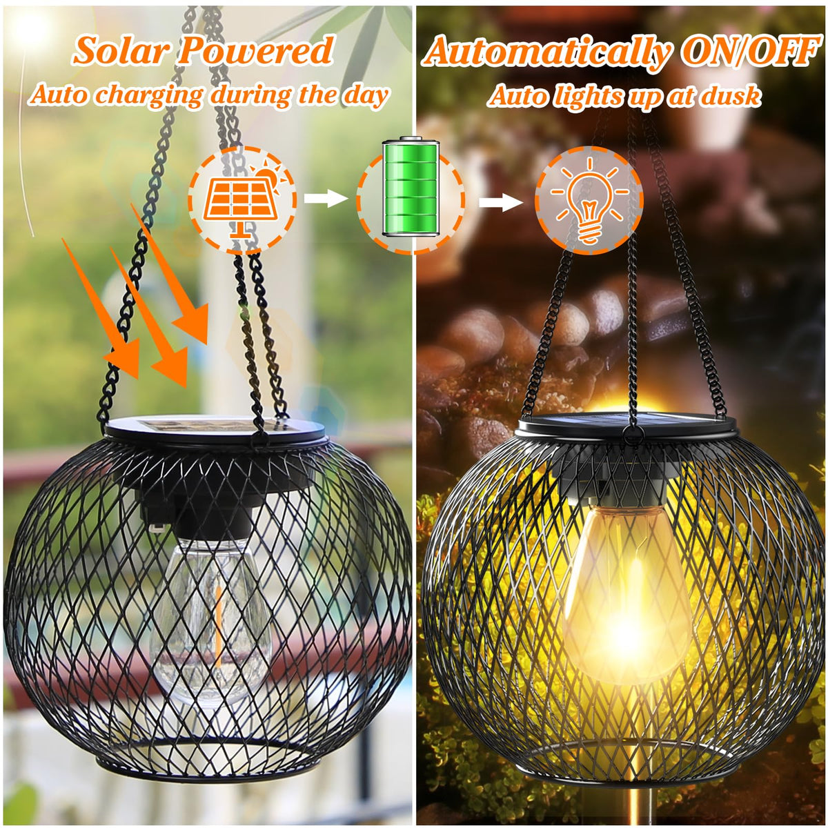 Ortiny Solar Lanterns Outdoor,Hanging Metal Lanterns,2PACK,Black 🍁 All In One Marketplace Canada