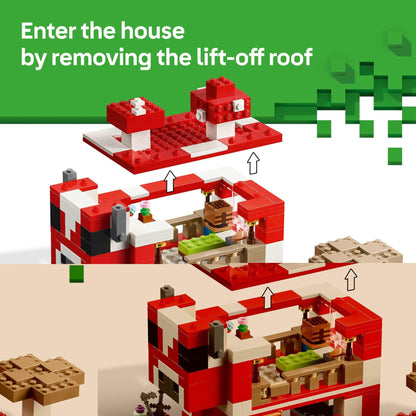 LEGO Minecraft The Mooshroom House Toy Figures and Playset - Building Minecraft Toy for Kids, Boys and Girls, Ages 8+ - with Steve and Other Figures for Pretend Play - Gift Idea for Birthdays - 21270 LEGO