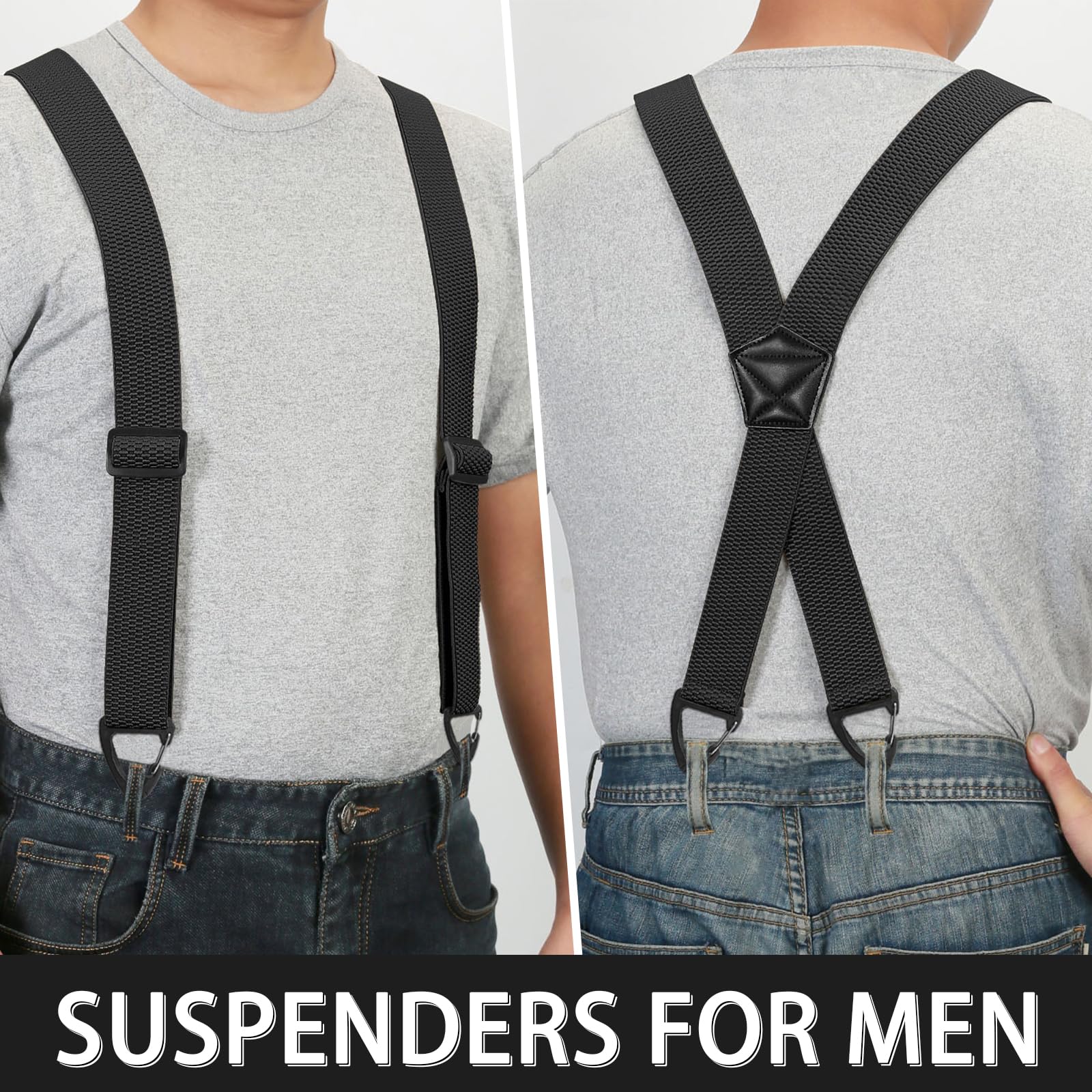 Suspenders for Men Heavy Duty Mens Suspenders Elastic 1.5-inch Braces Adjustable with 4 Plastic Snap Loop for Jeans Pants Outdoor Work Wedding Black - Available at All In One Marketplace Canada