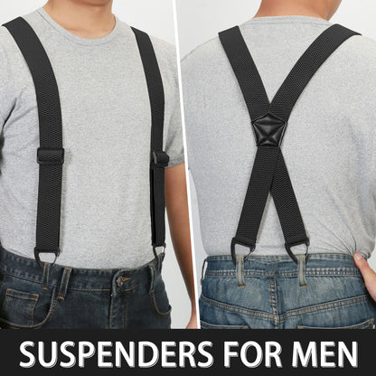 Suspenders for Men Heavy Duty Mens Suspenders Elastic 1.5-inch Braces Adjustable with 4 Plastic Snap Loop for Jeans Pants Outdoor Work Wedding Black - Available at All In One Marketplace Canada