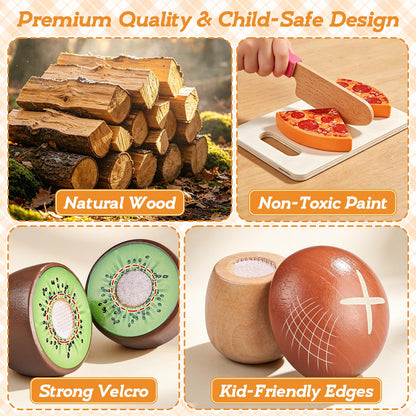 LAUGIGLE Wooden Play Food, Montessori Toy Food with Pizza Toy, Easter Eggs 🍁 All In One Marketplace Canada