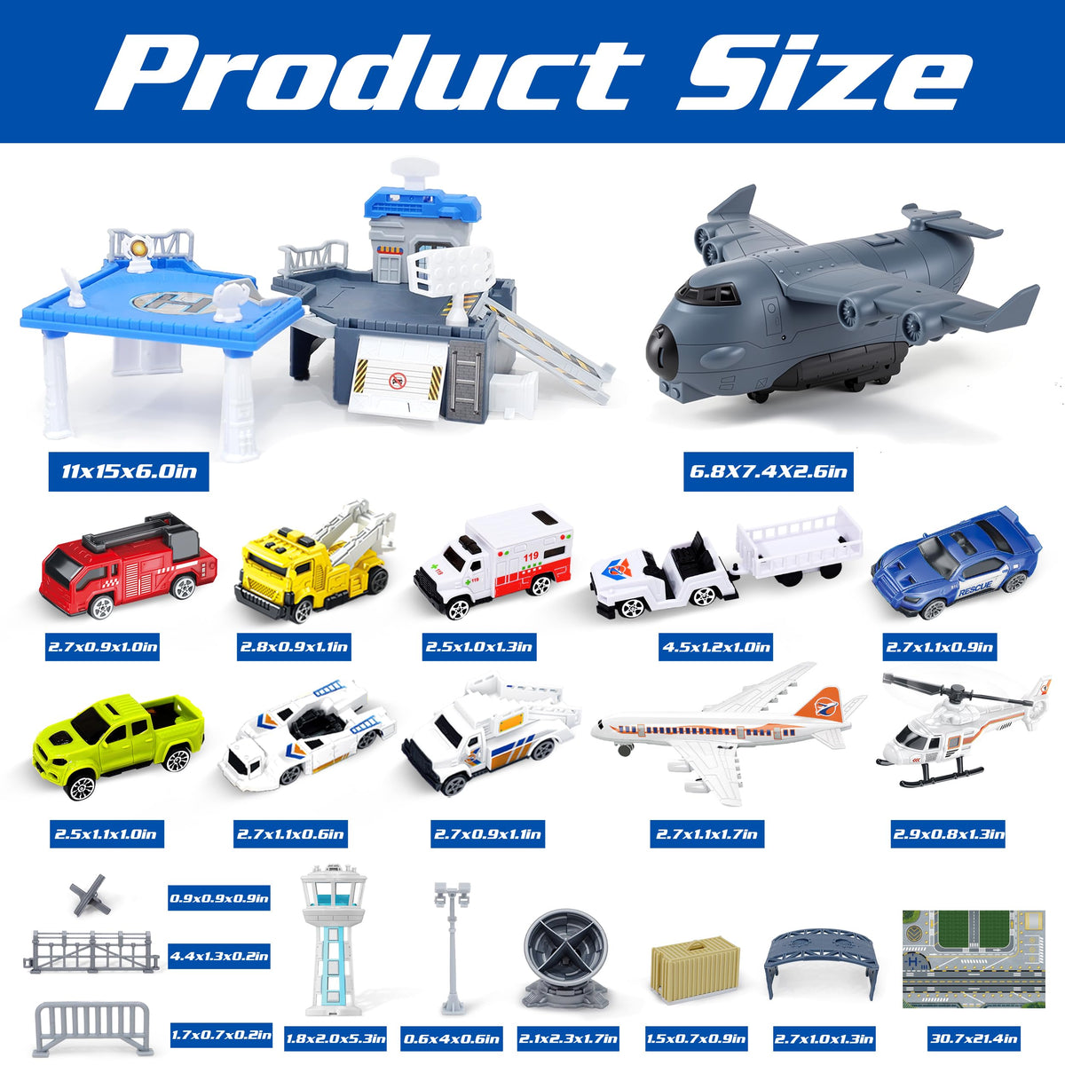 Airplane Toy Set with Trucks, Helicopter, Planes and Playmat, Airport Aviation Toys for Boys Girls, Great Gift for Birthday Christmas 🍁 All In One Marketplace Canada