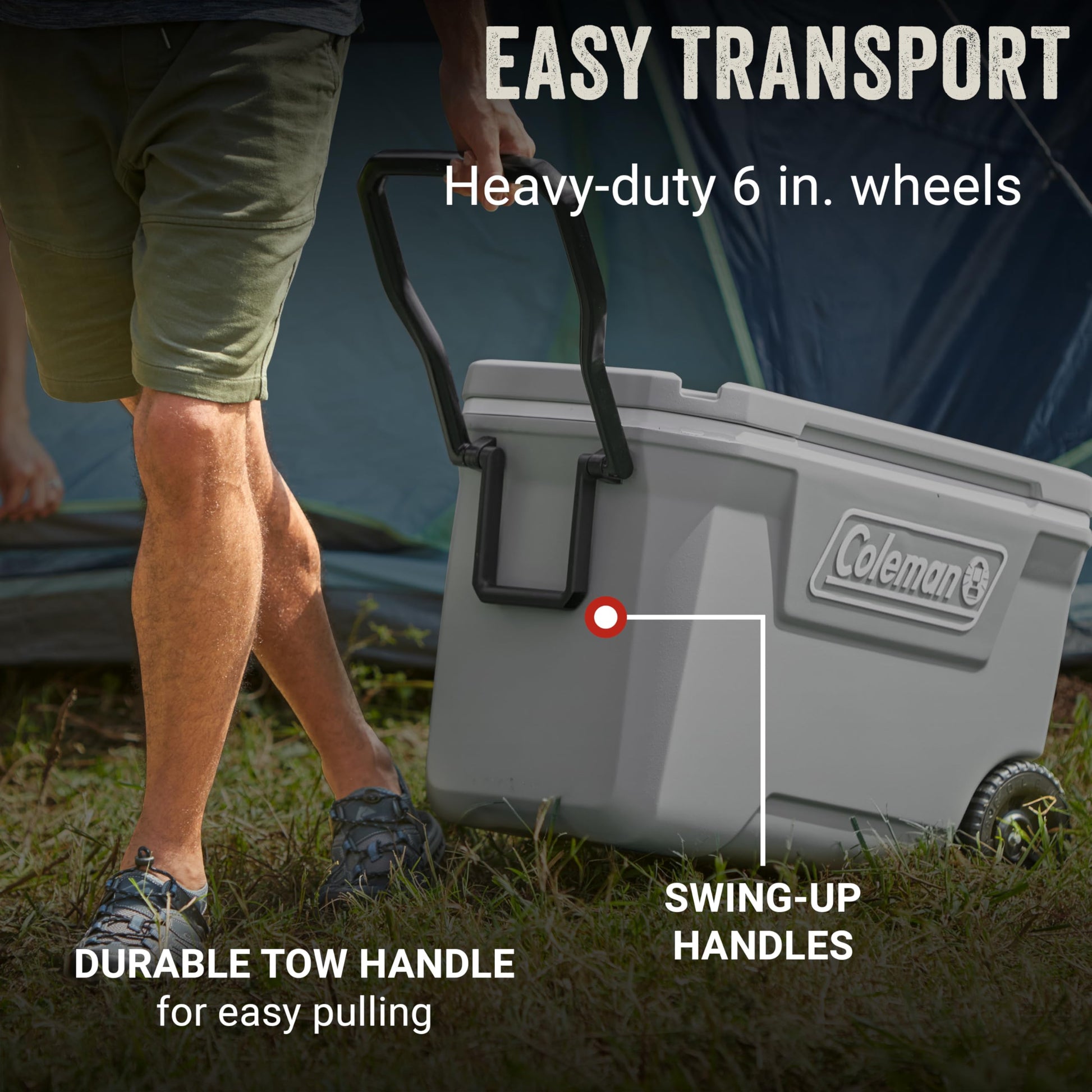 Coleman Classic Series 62-Qt Insulated Portable Cooler w/Heavy Duty Wheels, 58L Leak-Proof Wheeled Cooler w/ 101 Can Capacity, Keeps Ice for up to 5 Days, Great for Beach, Camping, Sports - Available at All In One Marketplace Canada