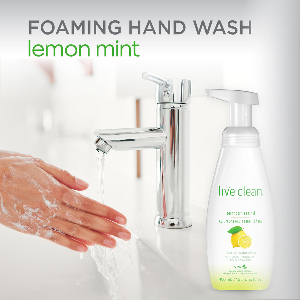 Live Clean Foaming Hand Wash, Lemon Mint, 400 mL, 4 Count