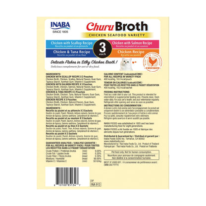INABA Churu Broth for Cats, Side Dish Pouch, 39 Grams per Pouch, 12 Pouches, Chicken & Seafood Variety