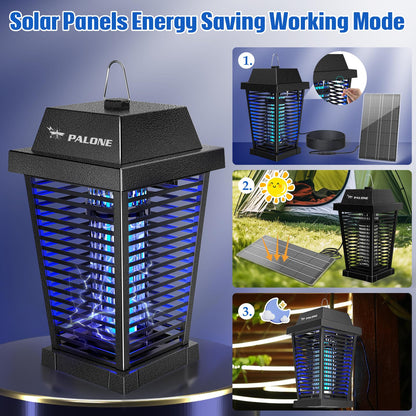 PALONE Bug Zapper with 4500V, USB-C and Solar Panel Dual Charging, Waterproof Bug Zapper with 7.5W Solar Charging Panel, Suitable for Camping Outdoor