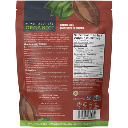 Viva Naturals Organic Cacao Nibs, 1 lb (454 g) - Certified Organic, Keto & Vegan, Gluten-Free Baking