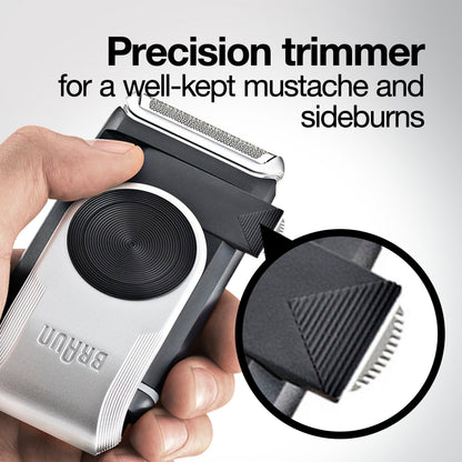 Braun M90 Mobile Shaver for Precision Trimming, Great for Travel, Black/Silver - Available at All In One Marketplace Canada