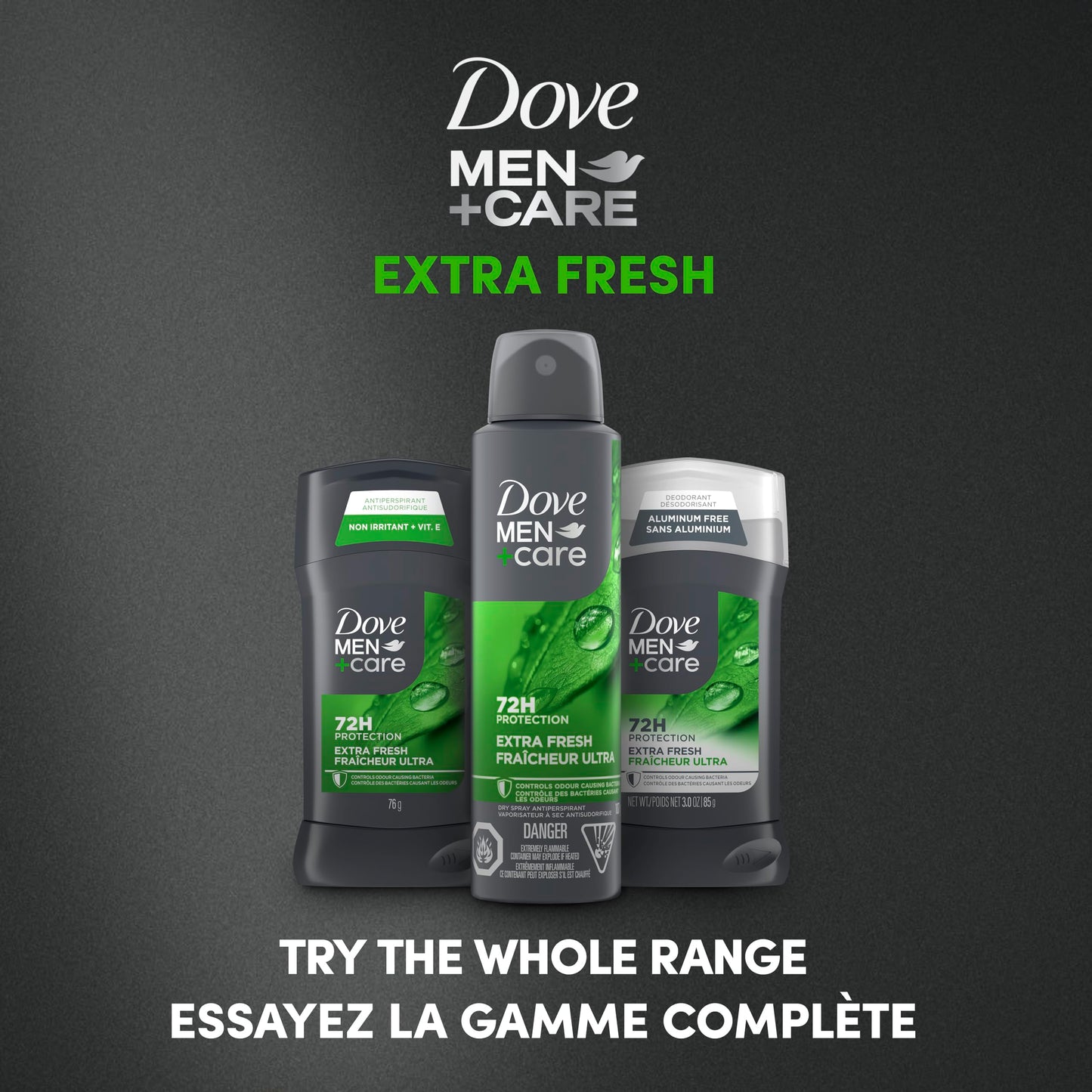 Dove Men+Care Antiperspirant Stick for 72h sweat & odour protection Extra Fresh with Triple Action moisturizer to help prevent skin irritation caused by dryness, 76g (Pack of 4) - Available at All In One Marketplace Canada