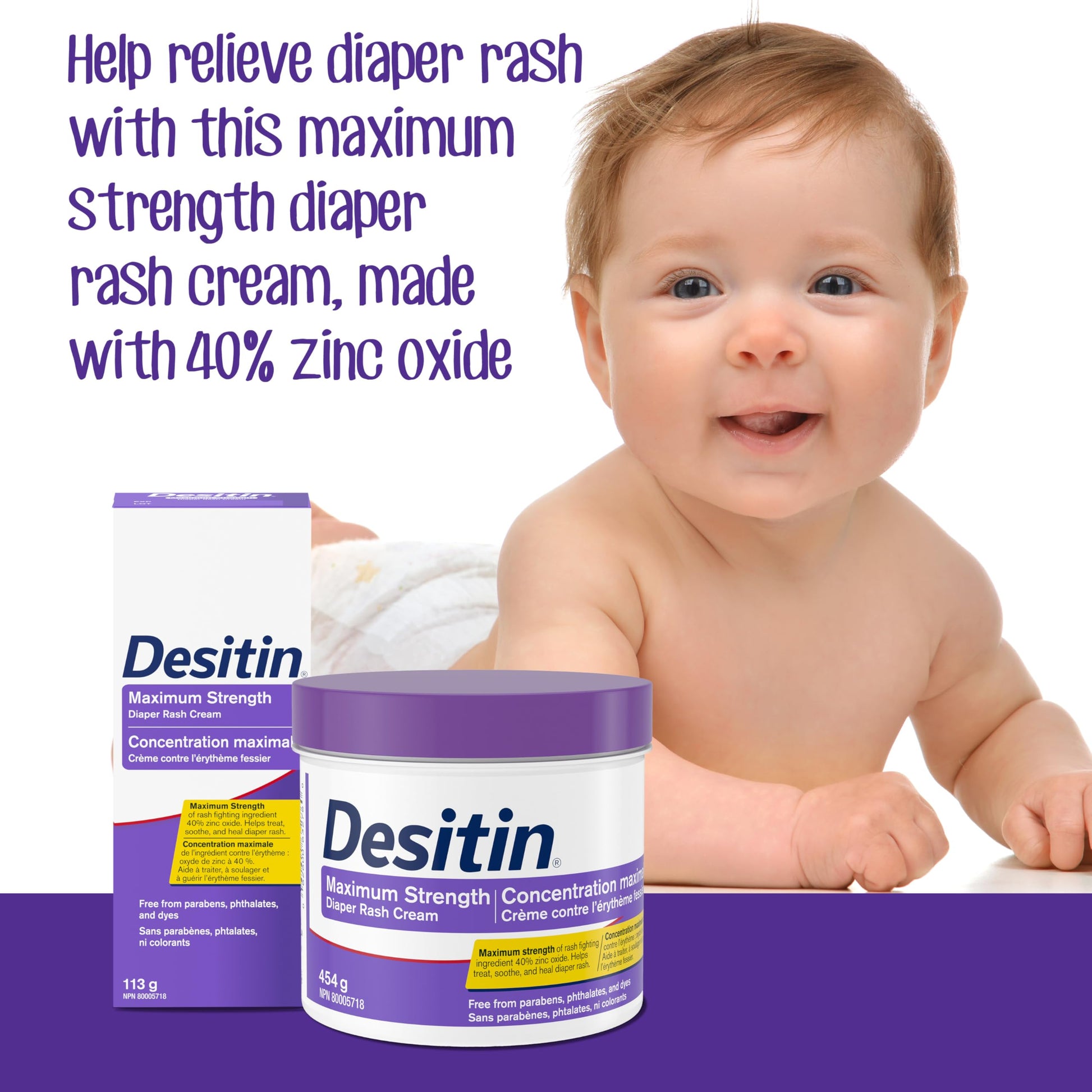 Desitin Maximum Strength Diaper Rash Cream, 40% Zinc Oxide Cream, for Immediate Relief, Dermatologist and Pediatrician Tested, Helps Heal, 454g