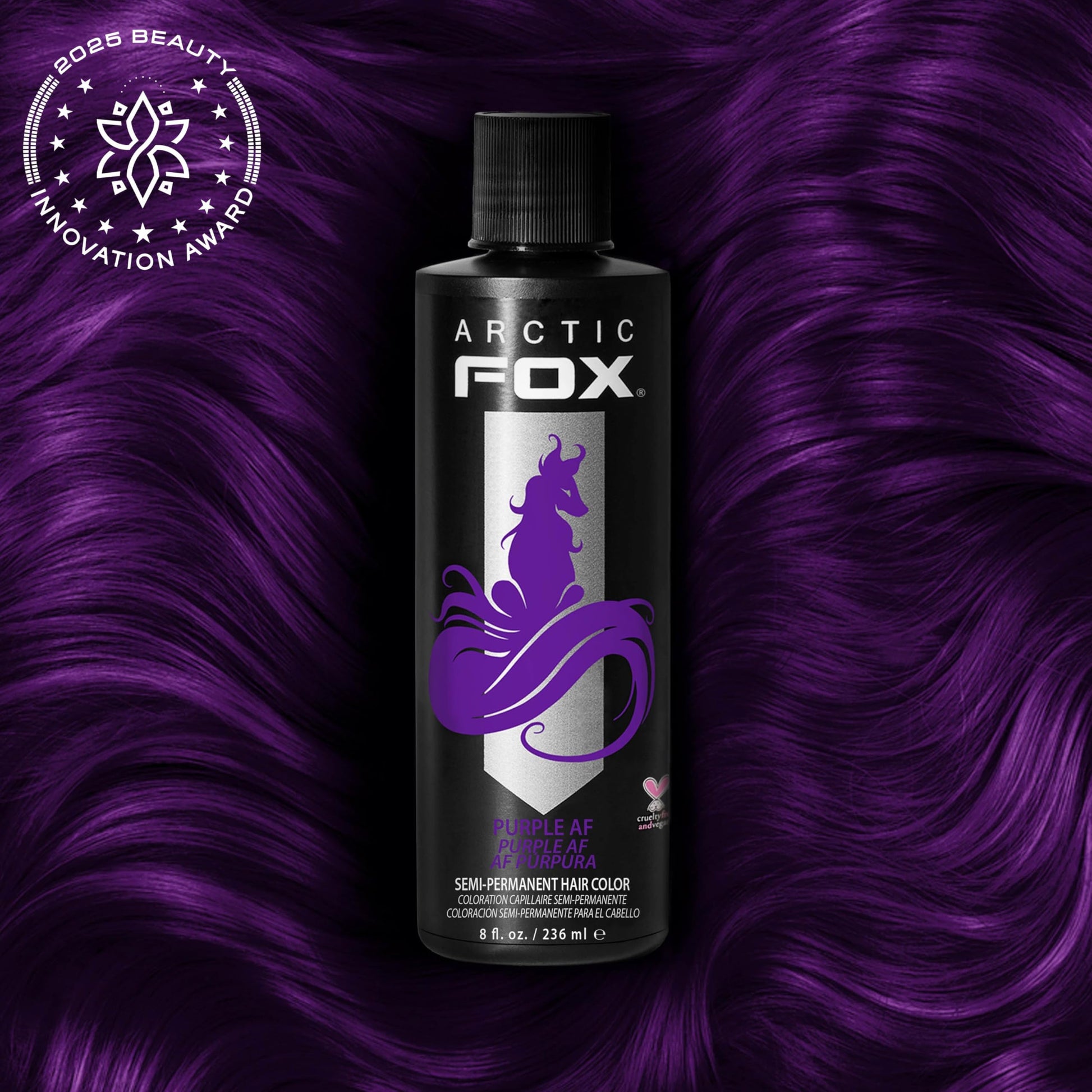 ARCTIC FOX CRUELTY FREE 100% VEGAN SEMI PERMANENT HAIR COLOUR DYE (236 ml, PURPLE AF)