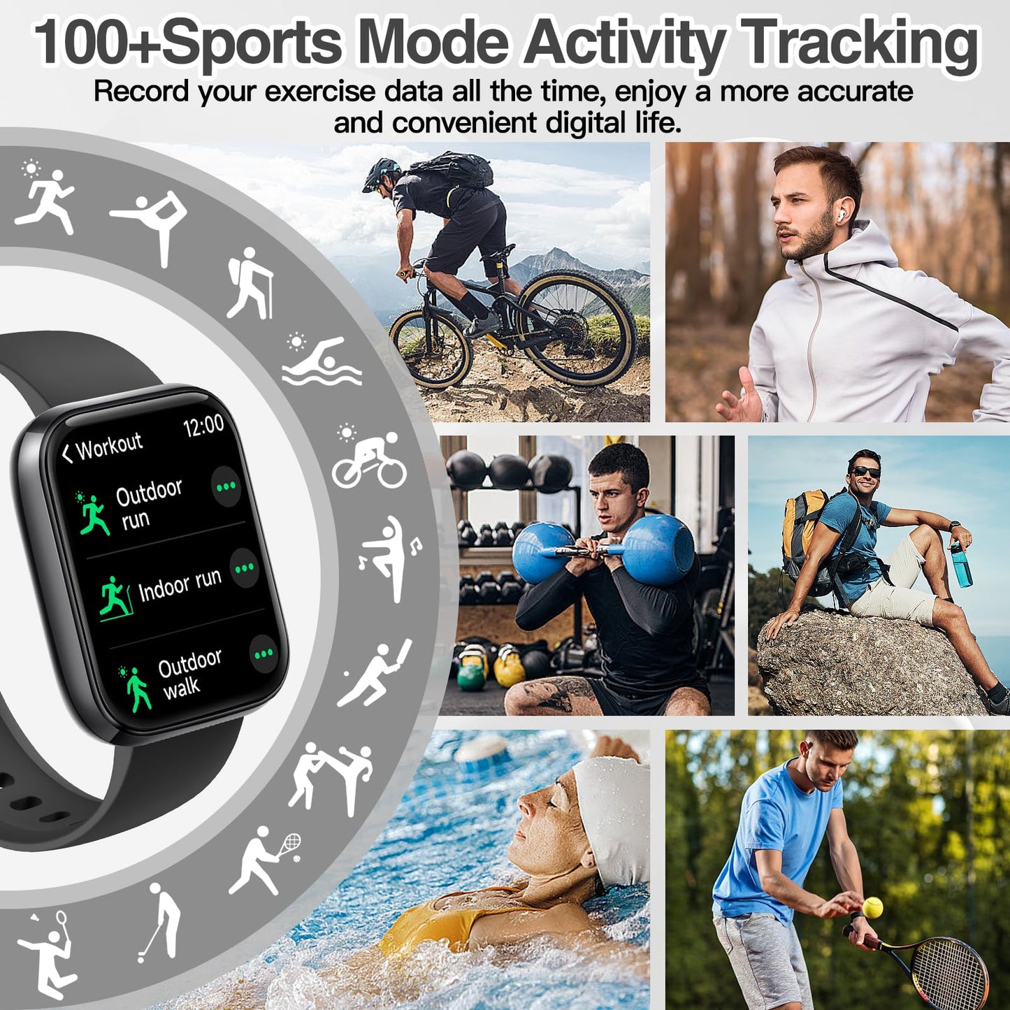Smart Watch for Men Women with Bluetooth Call,Alexa Built-in Smartwatch,1.83"DIY Dial Fitness Watch with Sleep Heart Rate SpO2 Monitor,100+ Sport Mode,IP68 Waterproof Watch Compatible with Android iOS - Available at All In One Marketplace Canada