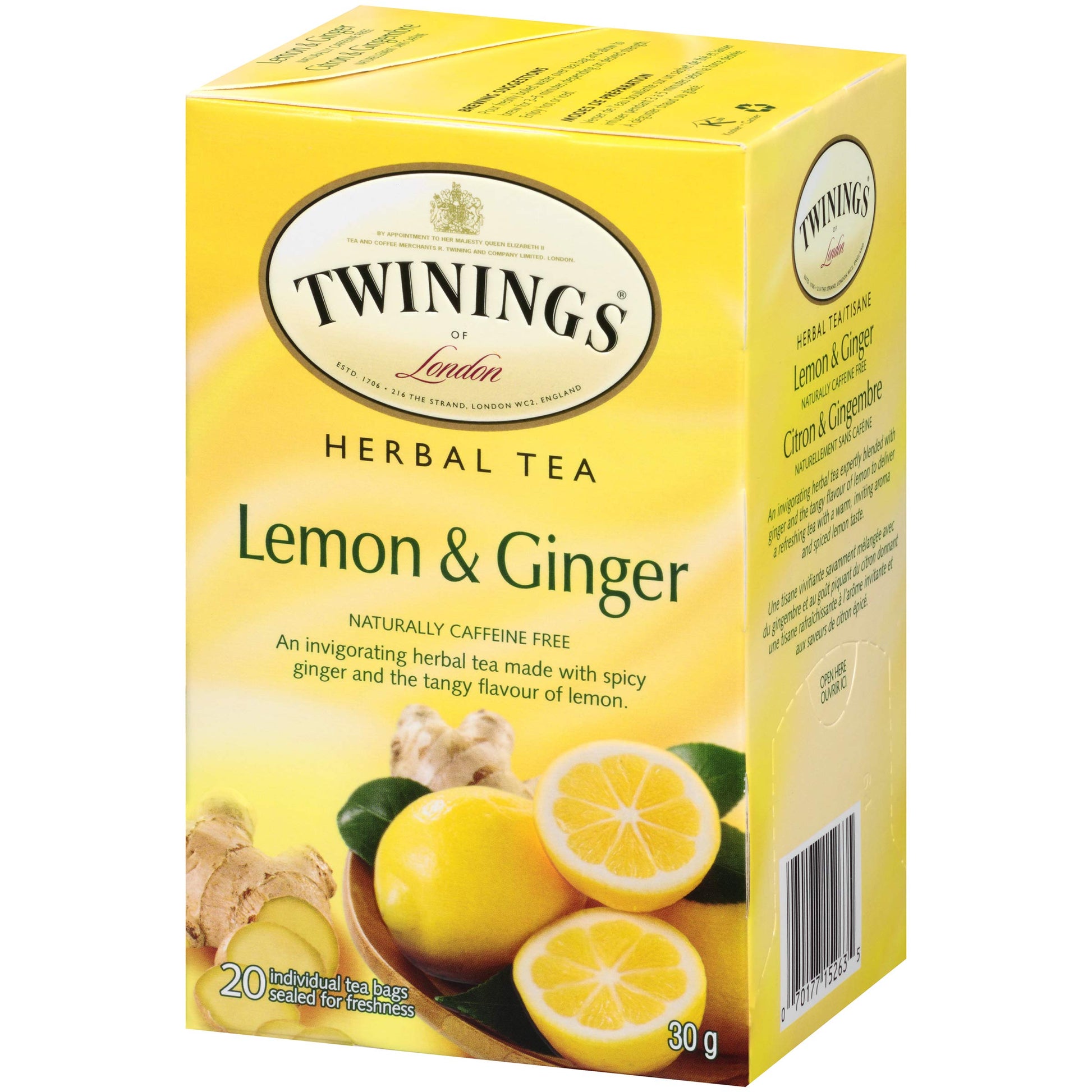Twinings Lemon and Ginger Herbal Tea Bags - Caffeine-Free, 20 Count (Pack of 6)