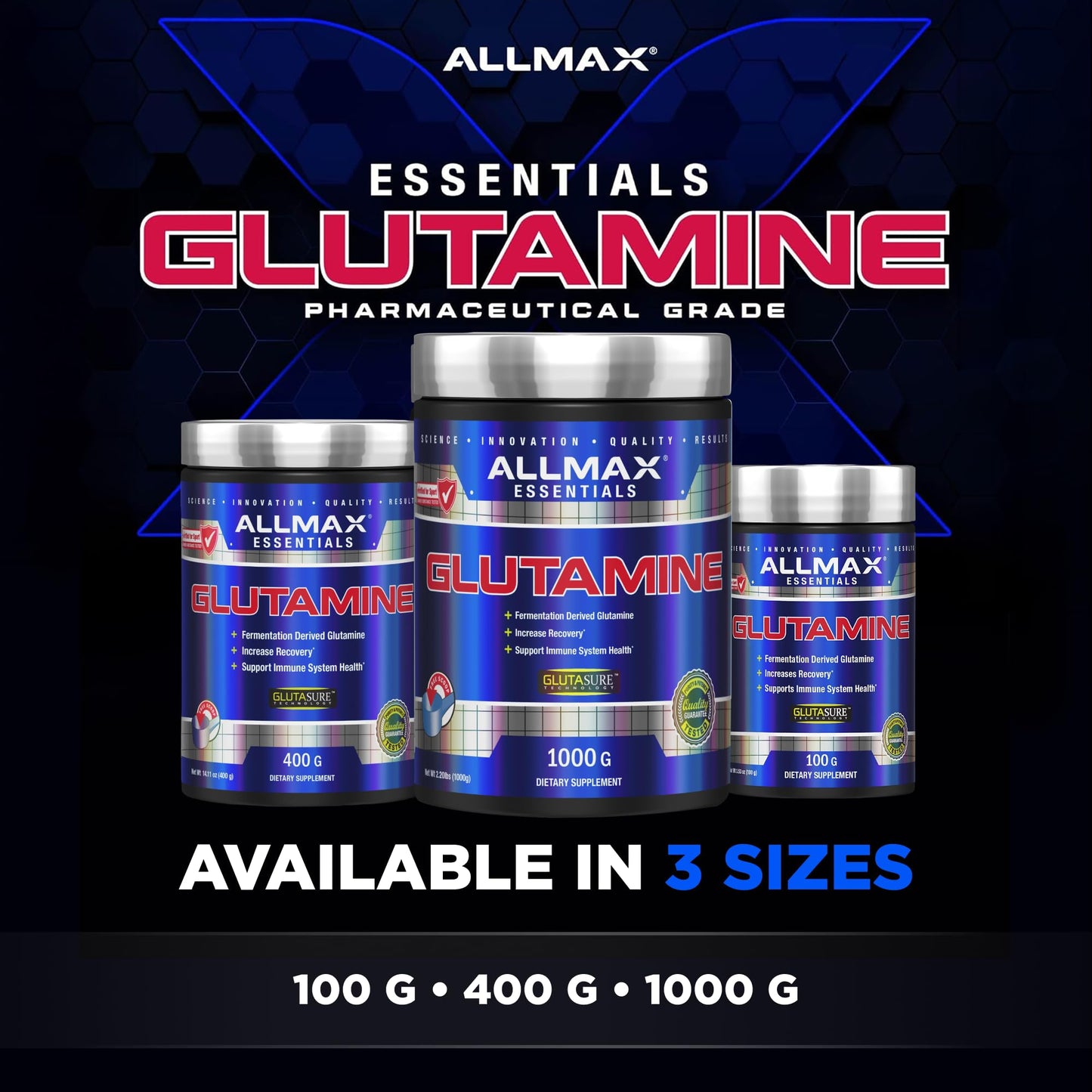 ALLMAX L-Glutamine Powder, Fermented, Unflavored, 400 g ALLMAX