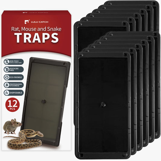 LULUCATCH Mouse Glue Traps 12 Pack, Larger & Heavier Plastic Sticky Glue Traps with Extra-Strong Adhesive for Mice, Rats, Sticky Mouse Trap for Indoor Use, Easy to Set.