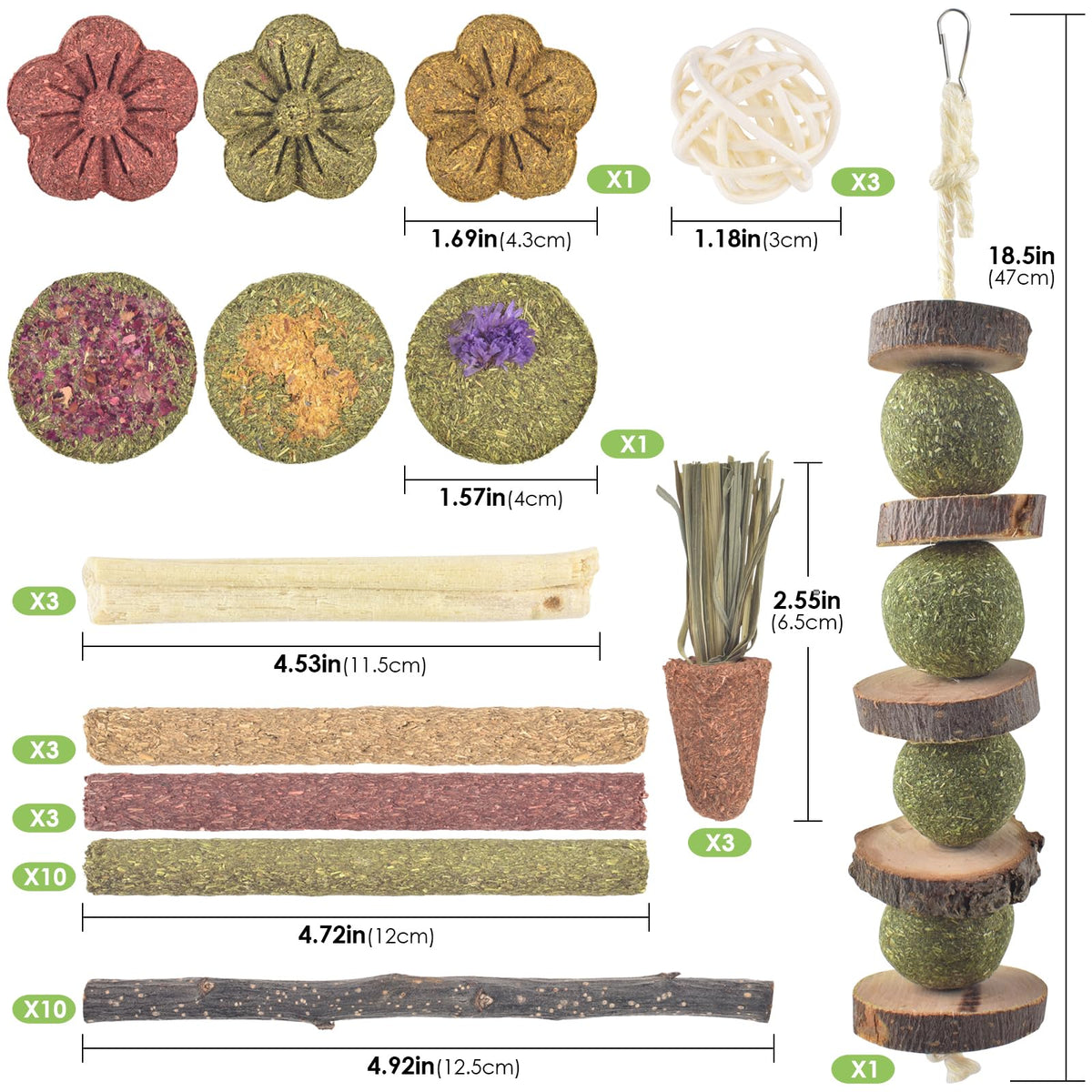 ERKOON Rabbit Toy, 42 Pieces Timothy Hay Sticks Carrots Rose Grass Cake Dental Care Molar, Chinchillas Toy Chew Toy for Rabbits, Guinea Pigs, Hamsters, Chinchilla 🍁 All In One Marketplace Canada