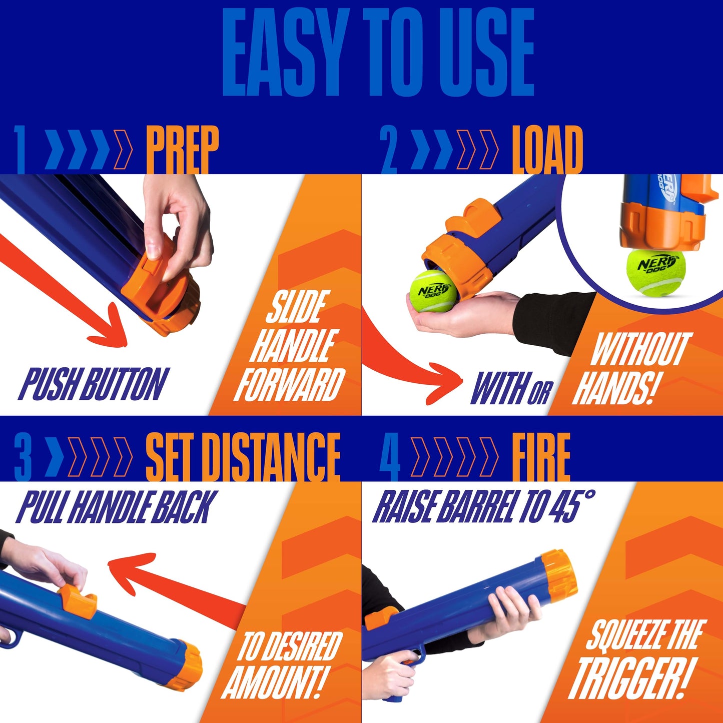 Nerf Dog Tennis Ball Blaster Dog Toy with 1 Ball, 16 in, Blue/Orange Nerf Dog