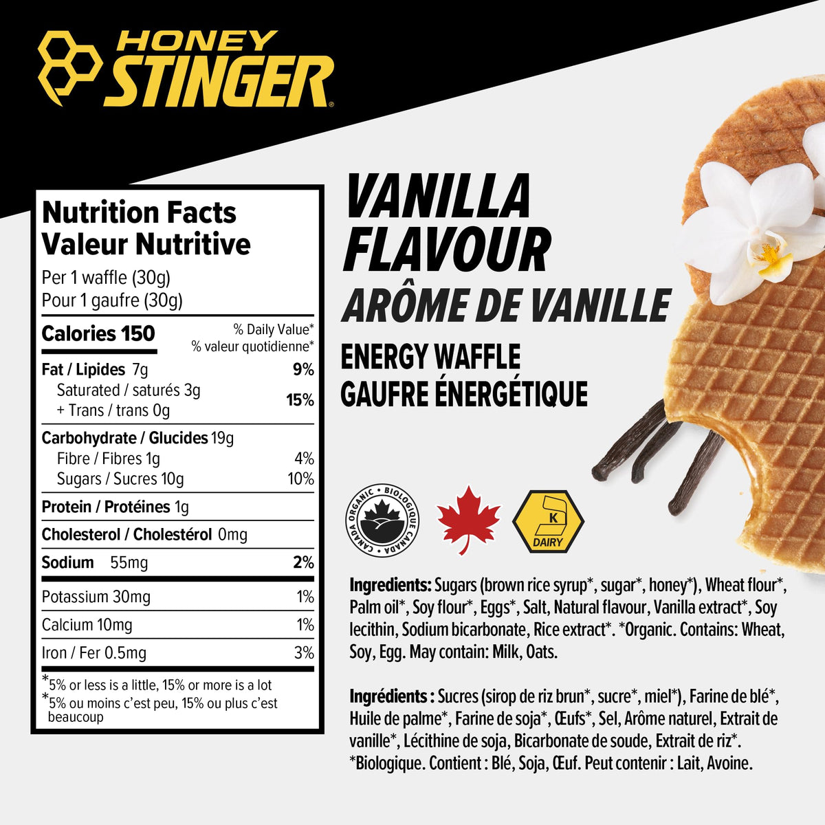 Honey Stinger Organic Vanilla Waffle | Energy Stroopwafel for Exercise, Endurance and Performance | Sports Nutrition for Home & Gym, Pre and Post Workout | 12 Waffles, 30g
