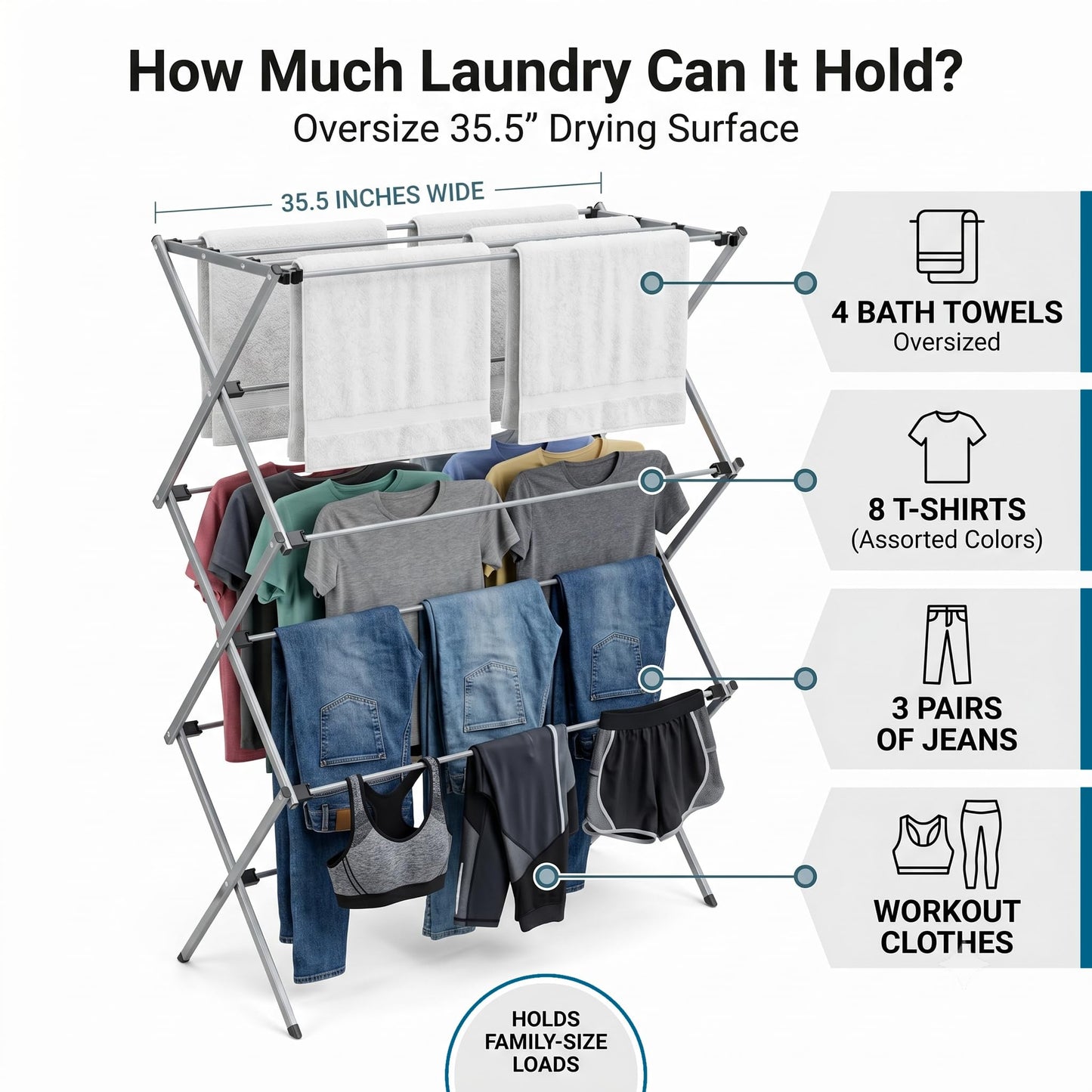 Honey-Can-Do Oversize Collapsible Clothes Drying Rack DRY-09066 Silver, 50 lbs Honey-Can-Do