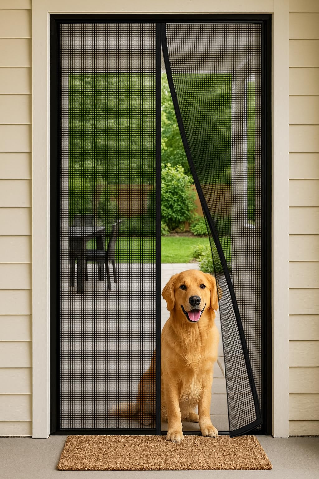 Magnetic Screen Door 34"W x 82"H, Fits Door Size to 32"W x 80"H, Heavy Duty Fiberglass Moustiquaire Magnétique, Screen Mesh with Automatic Block Closure, Walk Through Easily for Kids Pets