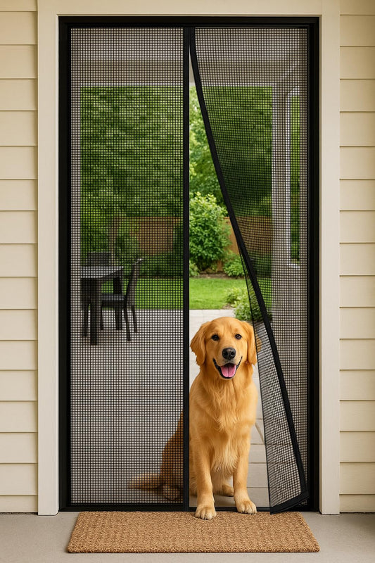 Magnetic Screen Door 34"W x 82"H, Fits Door Size to 32"W x 80"H, Heavy Duty Fiberglass Moustiquaire Magnétique, Screen Mesh with Automatic Block Closure, Walk Through Easily for Kids Pets