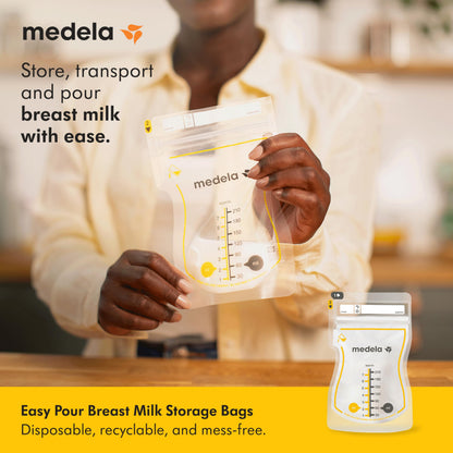 Medela Easy Pour Disposable Breast Milk Storage Bags, 7 oz/210 ml Capacity, Leakproof Design with Milk Protection, Made Without BPA, Pack of 200