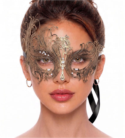 Masque de bal masqué en filigrane métallique pour femme - Masque style cygne avec strass pour Mardi Gras, bal de promo, Halloween et fête vénitienne