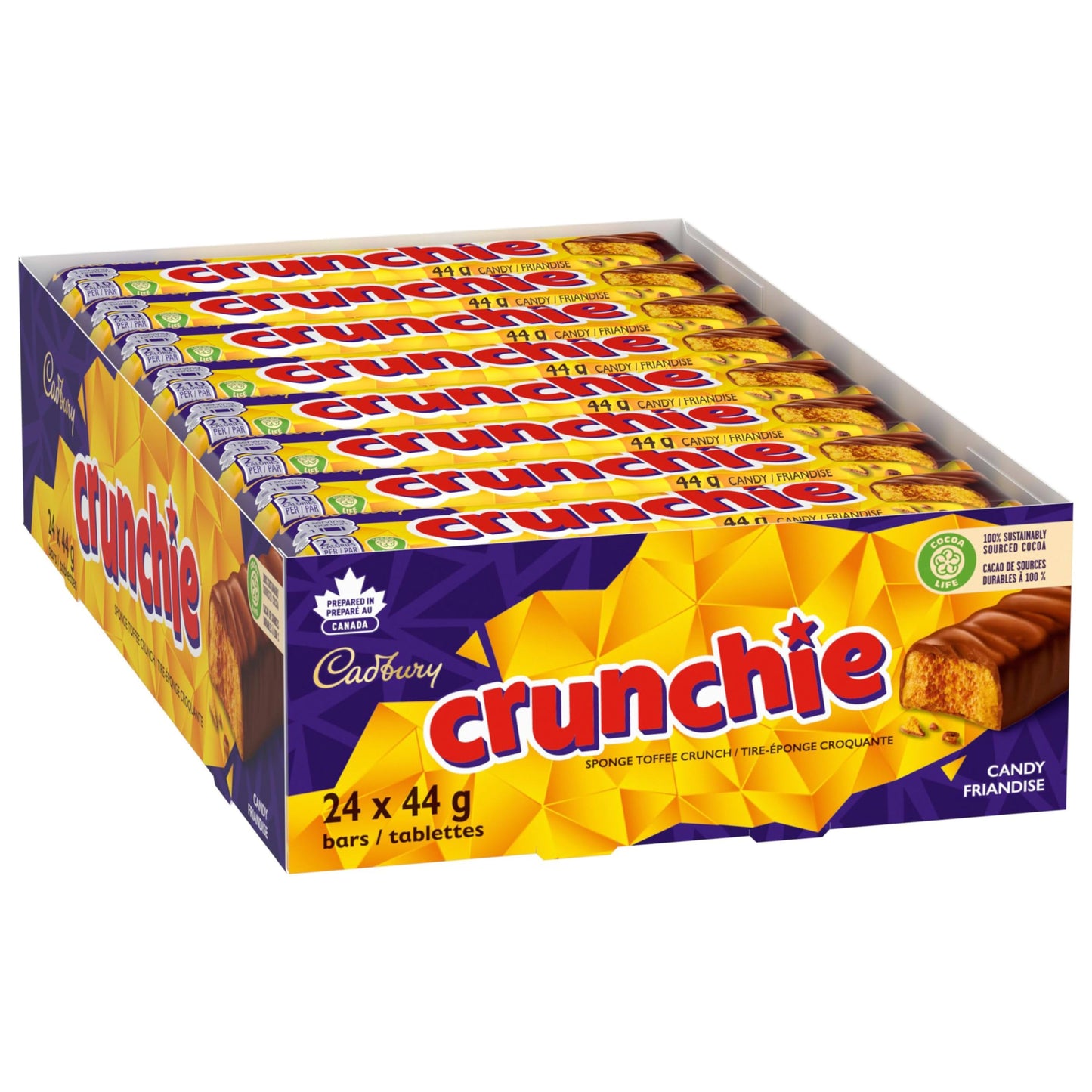 Crunchie Chocolate Bars, Full Size, 44g Each, Box of 24 Individually Wrapped