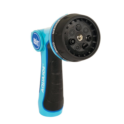 Aqua Joe AJHN102 Heavy Duty Indestructible Metal Multi Function Adjustable Hose Nozzle with Smart Throttle, Blue Aqua Joe
