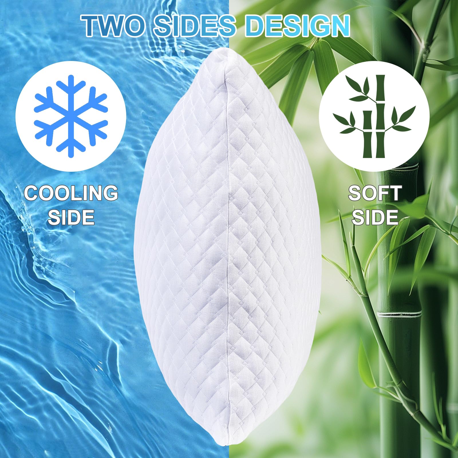 NTCOCO Cooling Bed Pillows Queen Size Pack of 2 for Sleeping Shredded Memory Foam Bed Pillows Adjustable Gel for Side Stomach Back Sleepers Washable Removable Cover Cover - Available at All In One Marketplace Canada