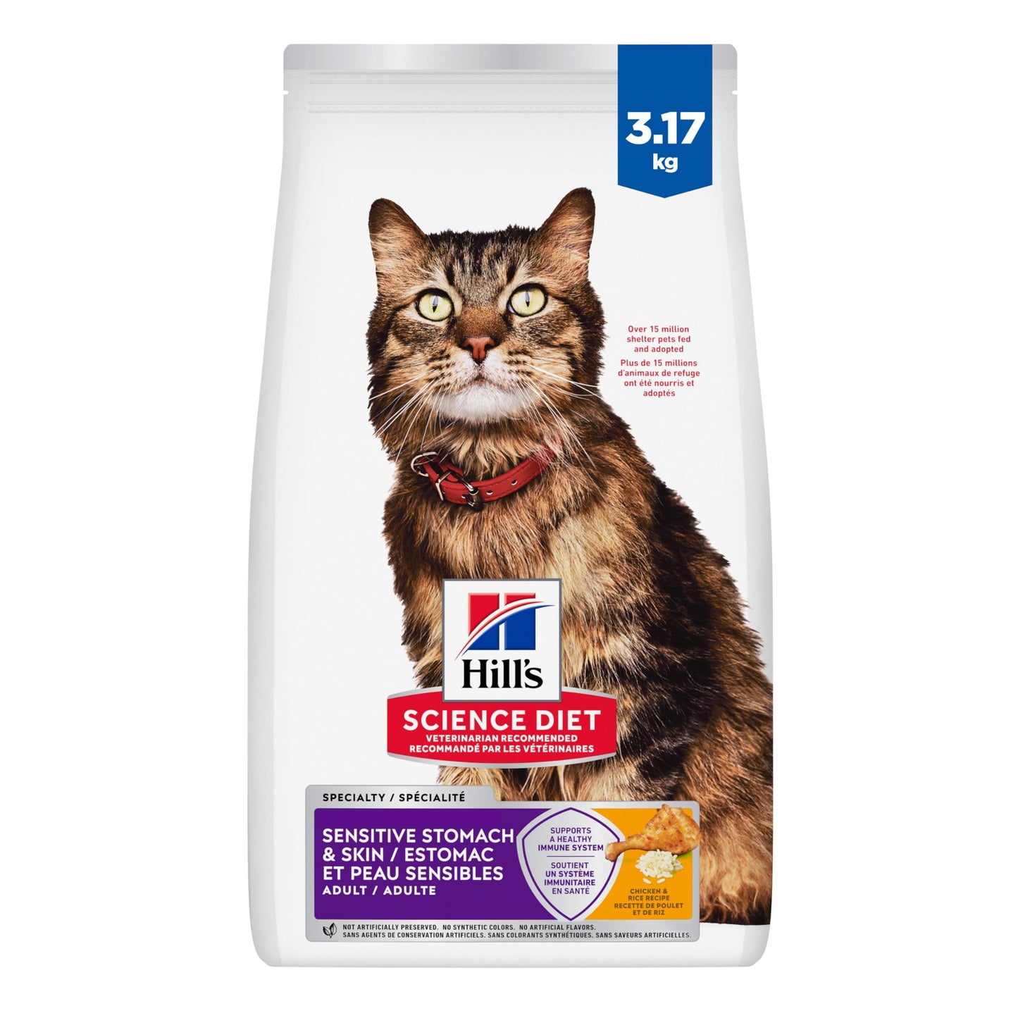 Hill's Science Diet Adult Sensitive Stomach & Skin Chicken & Rice Recipe Dry Cat Food 3.17 kg Bag
