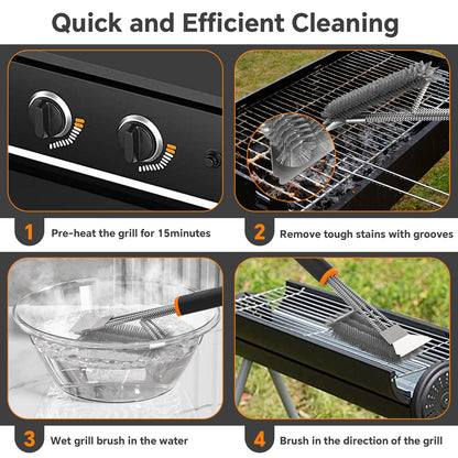 Fixmend 2 Pack BBQ Grill Brush, 15" BBQ Brushes for Grill, Rust-Proof Stainless Steel BBQ Cleaning Brush with Scraper, Ideal BBQ Accessories for Most Gas, Smoker, Porcelain Grill, Easily Clean Stains - Available at All In One Marketplace Canada