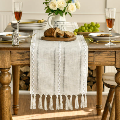 Artoid Mode Boho Cream Tassel Table Runner, Farmhouse Style Kitchen Table Decoration Holiday Wedding Party Dinning Birthday Decor 33x230 cm 🍁 All In One Marketplace Canada