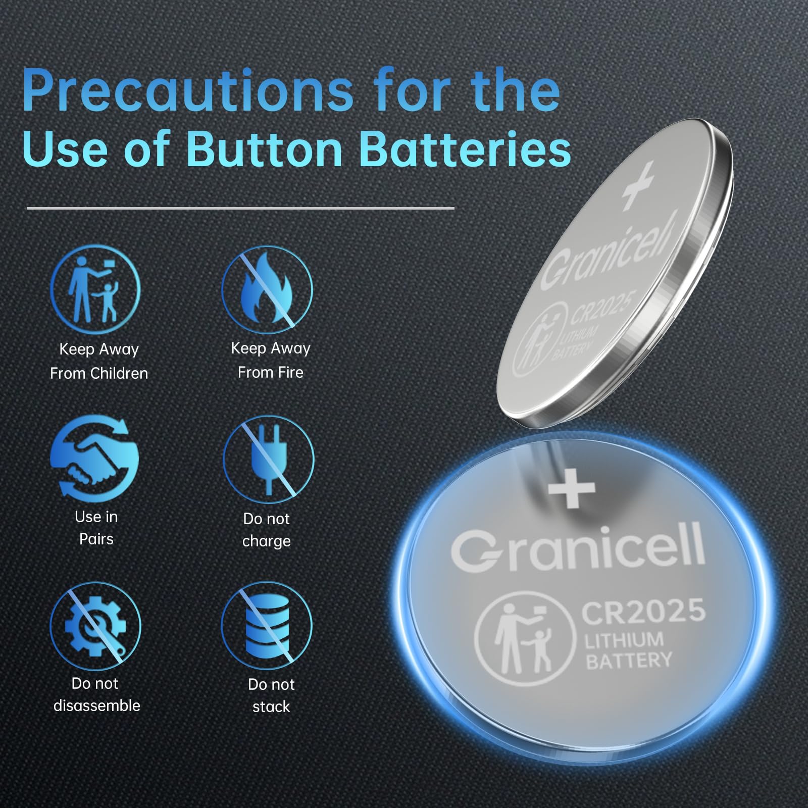 Granicell 2025 Battery Compatible with Medical and Fitness Devices CR2025 Lithium 3V Coin Battery for Child Safety, Suitable for Key Fobs,Car Remote, Watch, Candle and More (CR2025-6) - Available at All In One Marketplace Canada